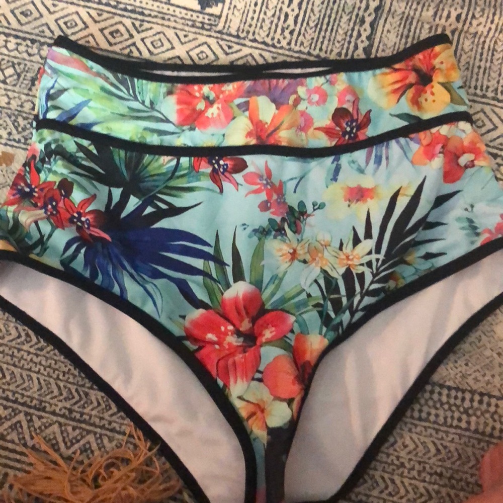 Tropical high waisted bikini bottom